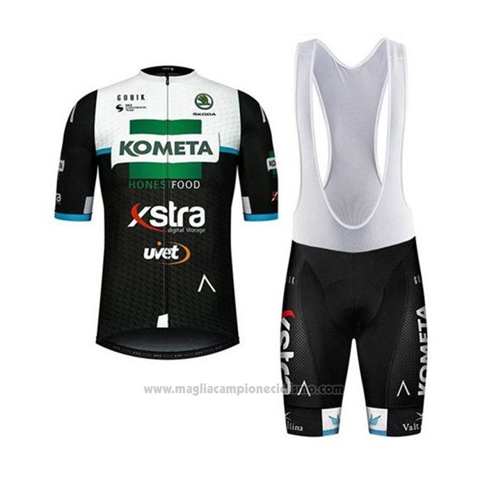 2020 Abbigliamento Ciclismo Kometa Xstra Nero Bianco Verde Manica Corta e Salopette